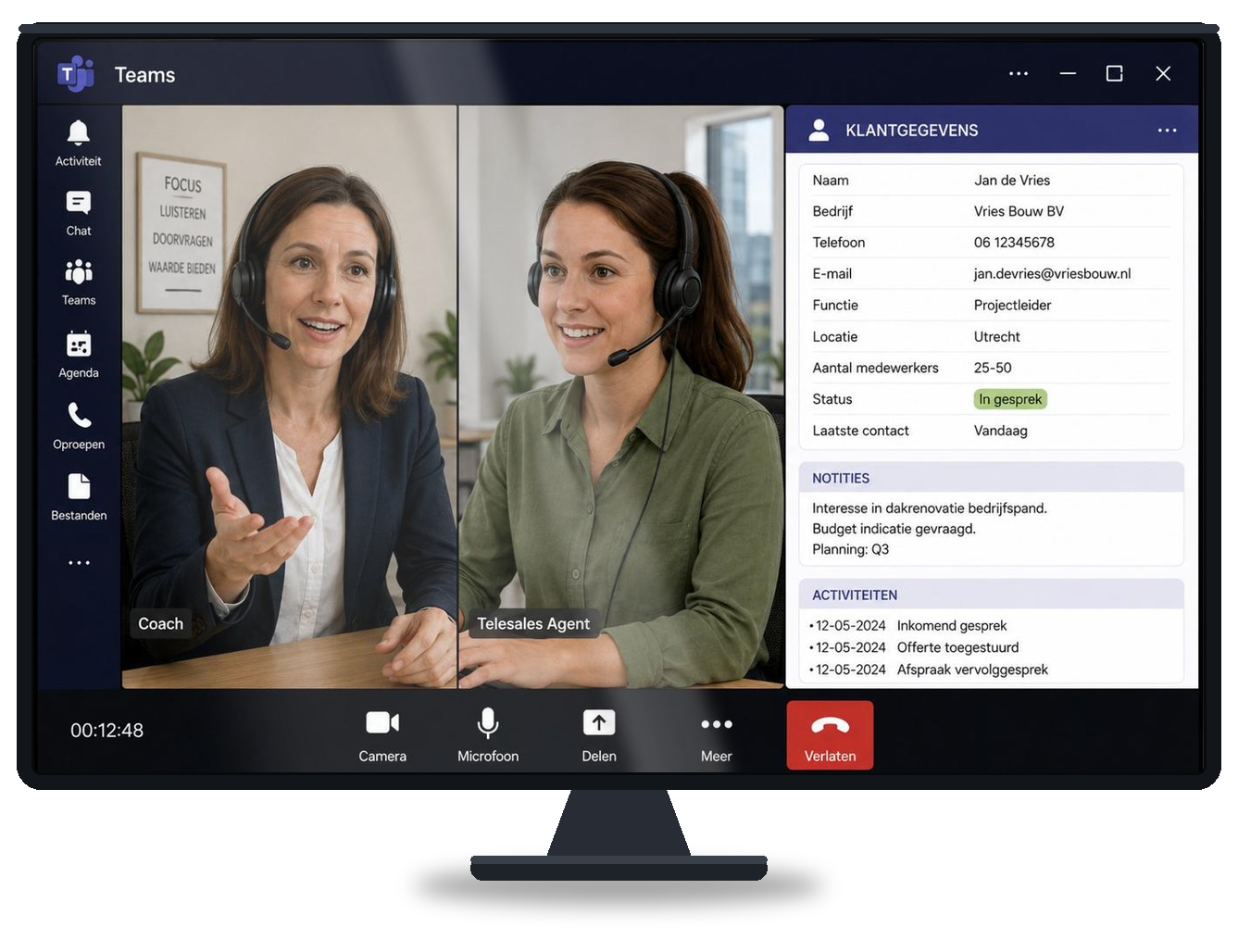Individuele telesales-coaching tijdens een live klantgesprek — Vreugdenhil Methode®